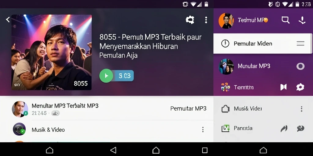 Antarmuka aplikasi Pemutar MP3 8055 dengan fitur menarik.
