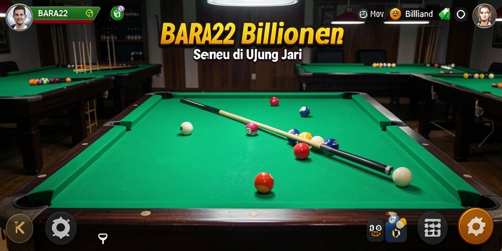 Antarmuka permainan Billiard yang realistis dan menarik.