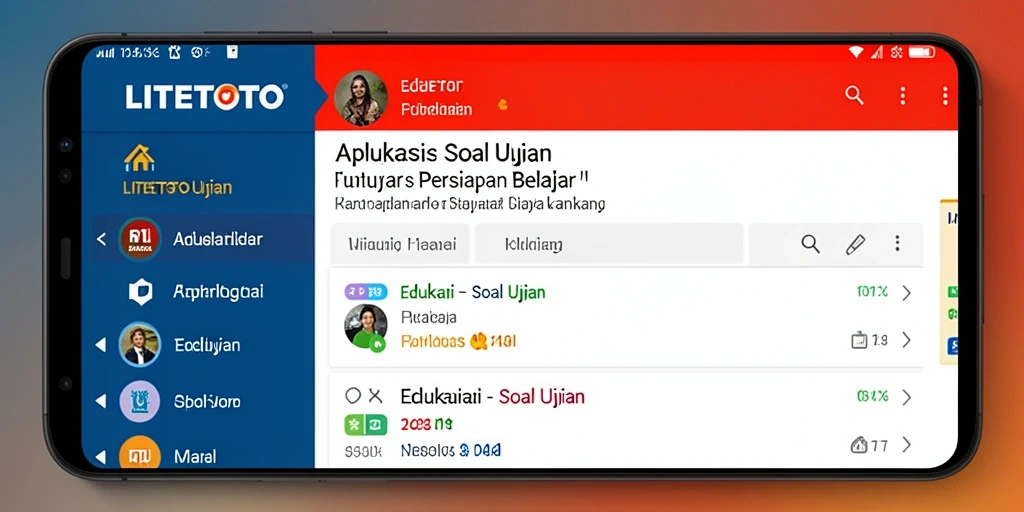 Screenshot antarmuka LITETOTO menunjukkan fungsi Soal Ujian yang interaktif.
