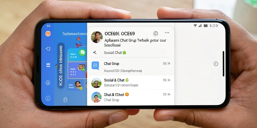 Tampilan utama OCE69 yang menunjukkan fitur Chat Grup yang interaktif.