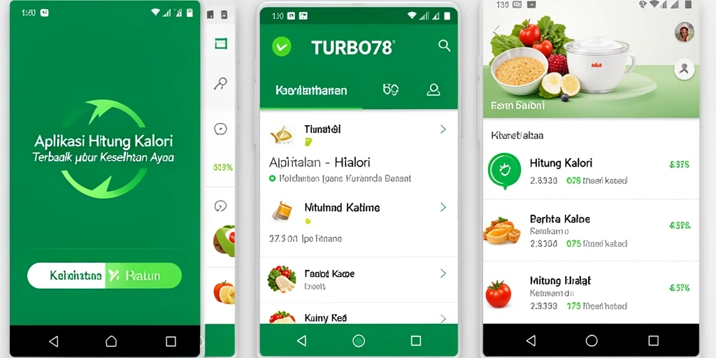 Screenshot antarmuka aplikasi TURBO78 untuk menghitung kalori.