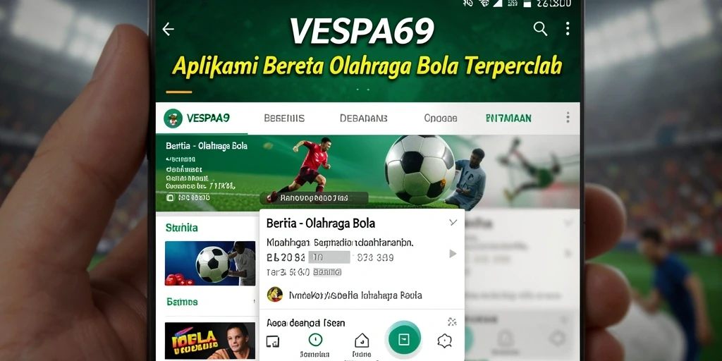 Antarmuka aplikasi VESPA69 yang menampilkan berita olahraga bola terkini.